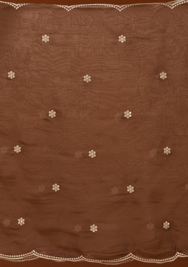 Beige Threadwork Chanderi Readymade Salwar Suit