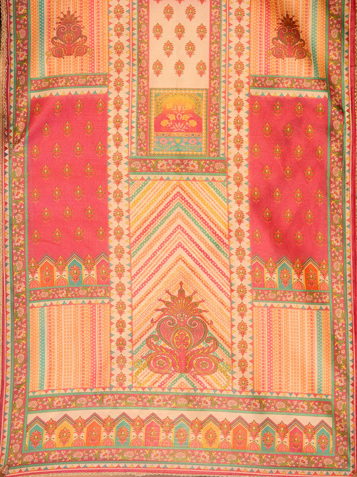 Beige Mirrorwork Tissue Readymade Salwar Suit