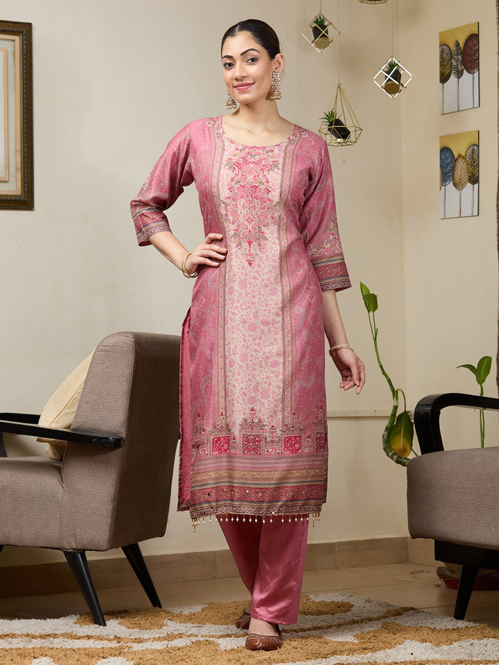 Onion Pink Stonework Tissue Readymade Salwar Suit