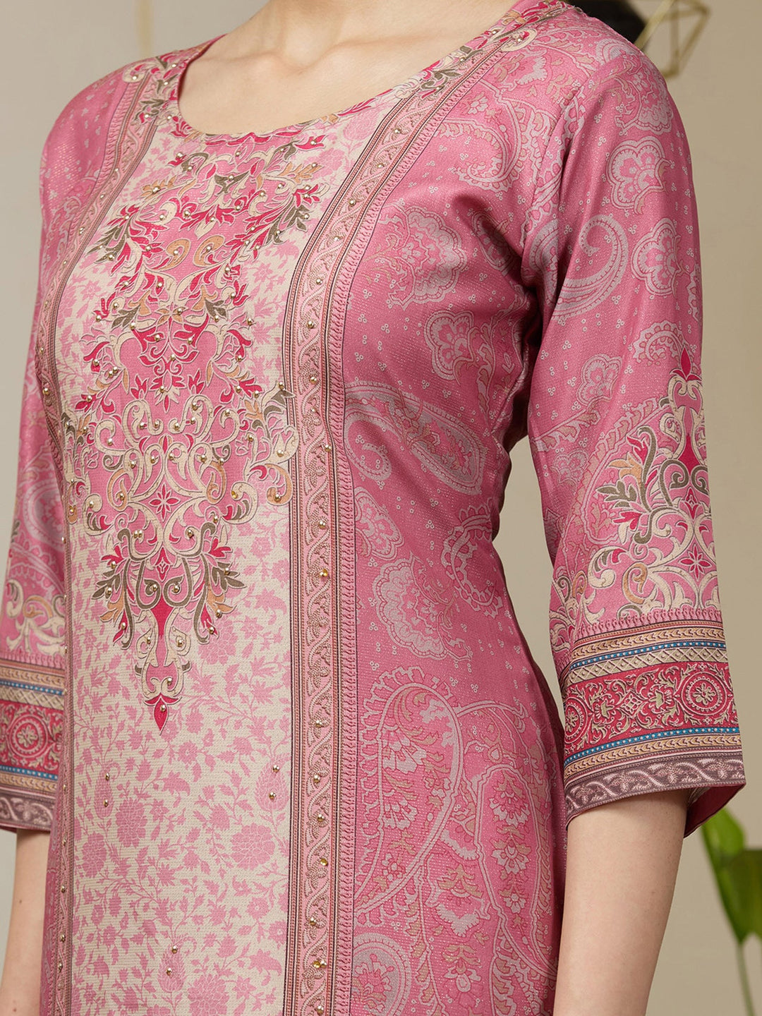 Onion Pink Stonework Tissue Readymade Salwar Suit