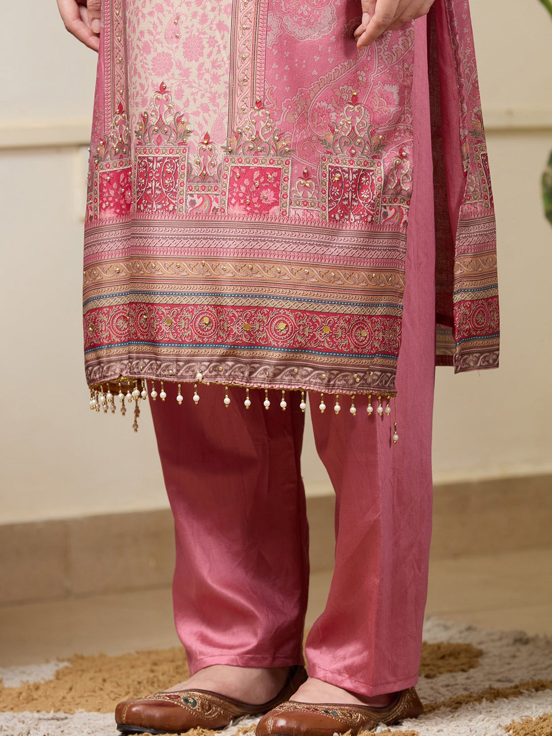 Onion Pink Stonework Tissue Readymade Salwar Suit