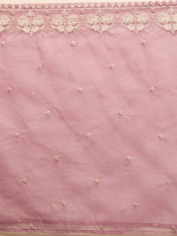 Mauve Threadwork Chanderi Readymade Salwar Suit