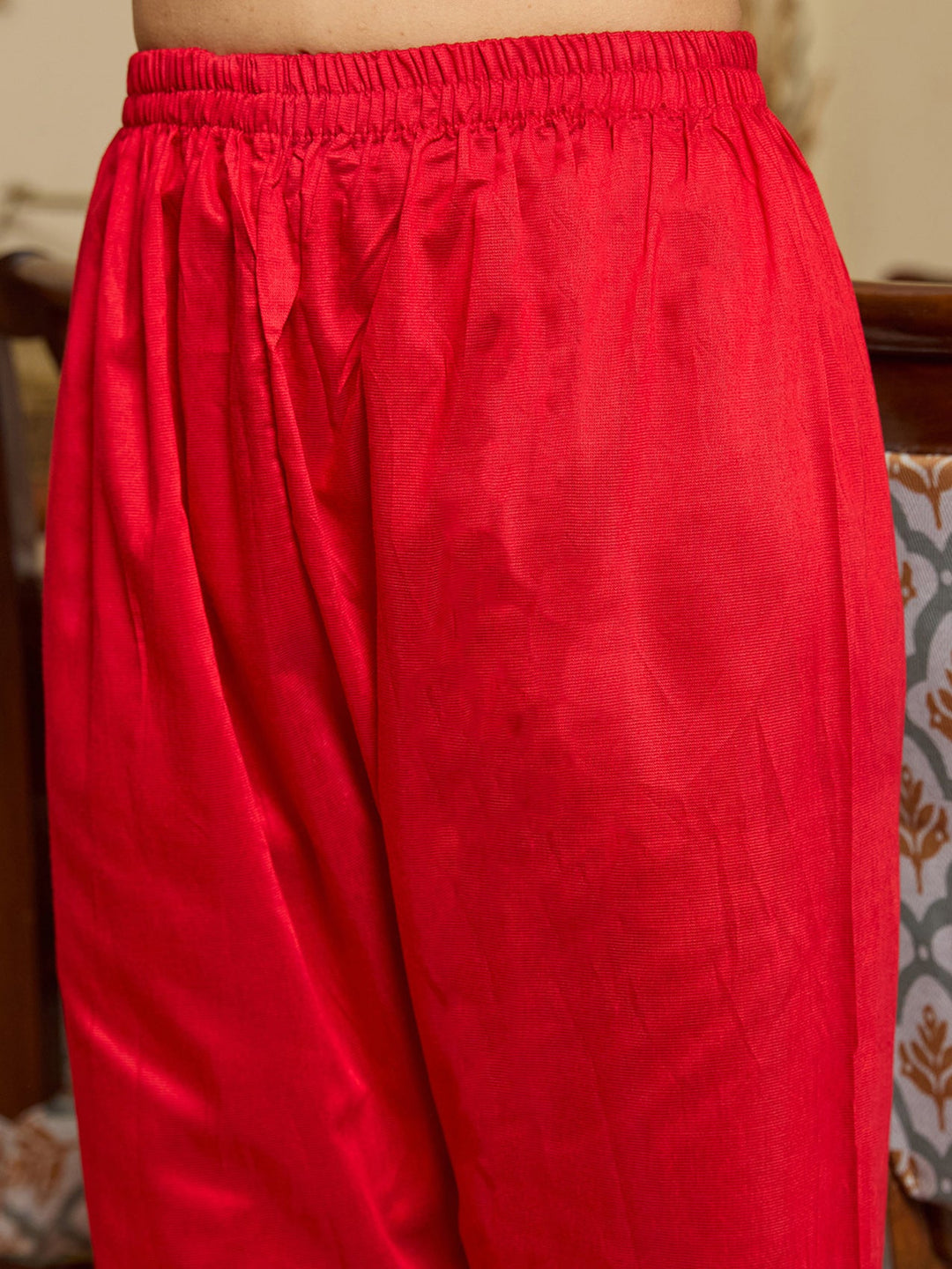 Red Stonework Tissue Readymade Salwar Suit