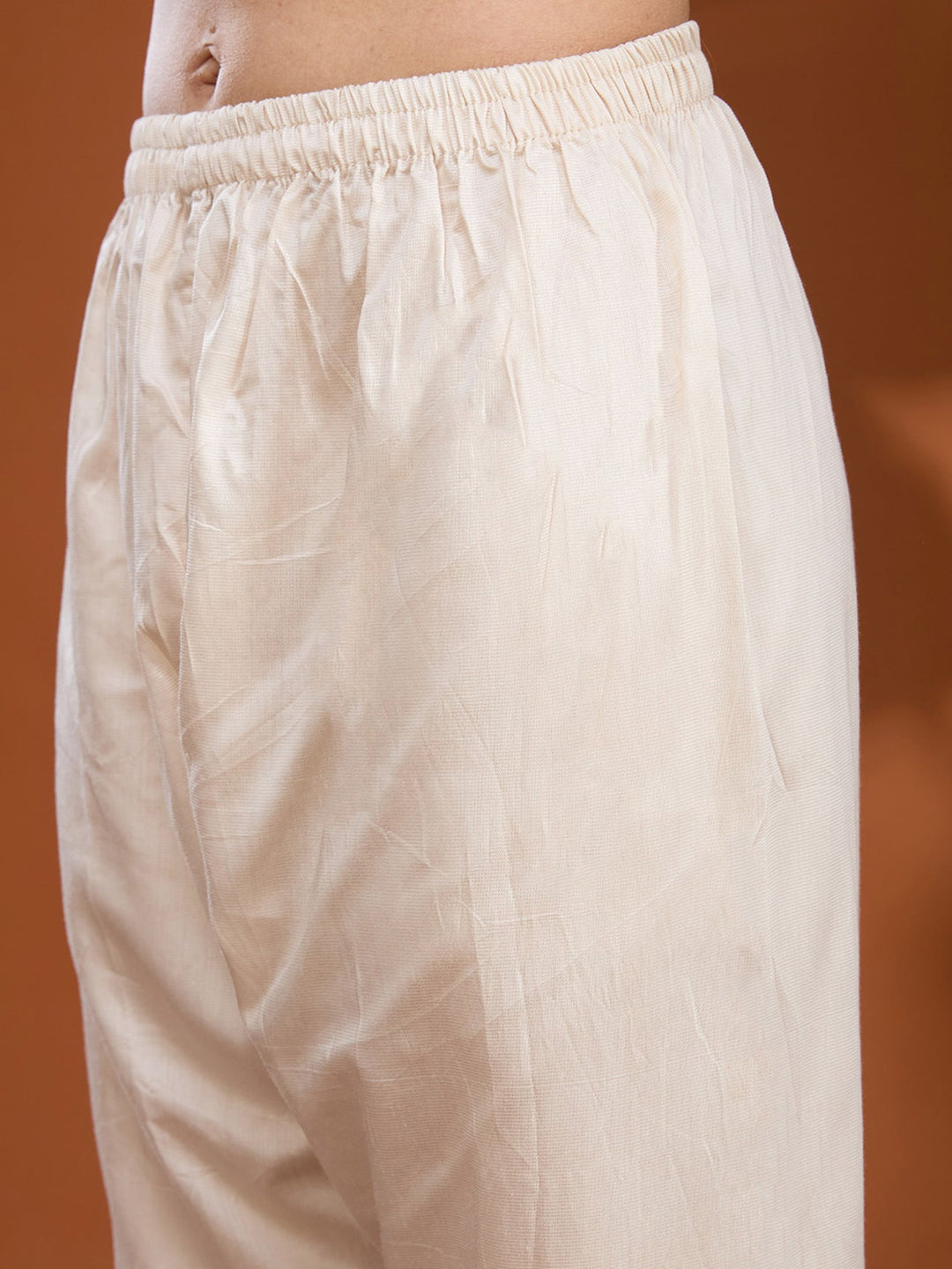 Cream Threadwork Brocade Readymade Salwar Suit