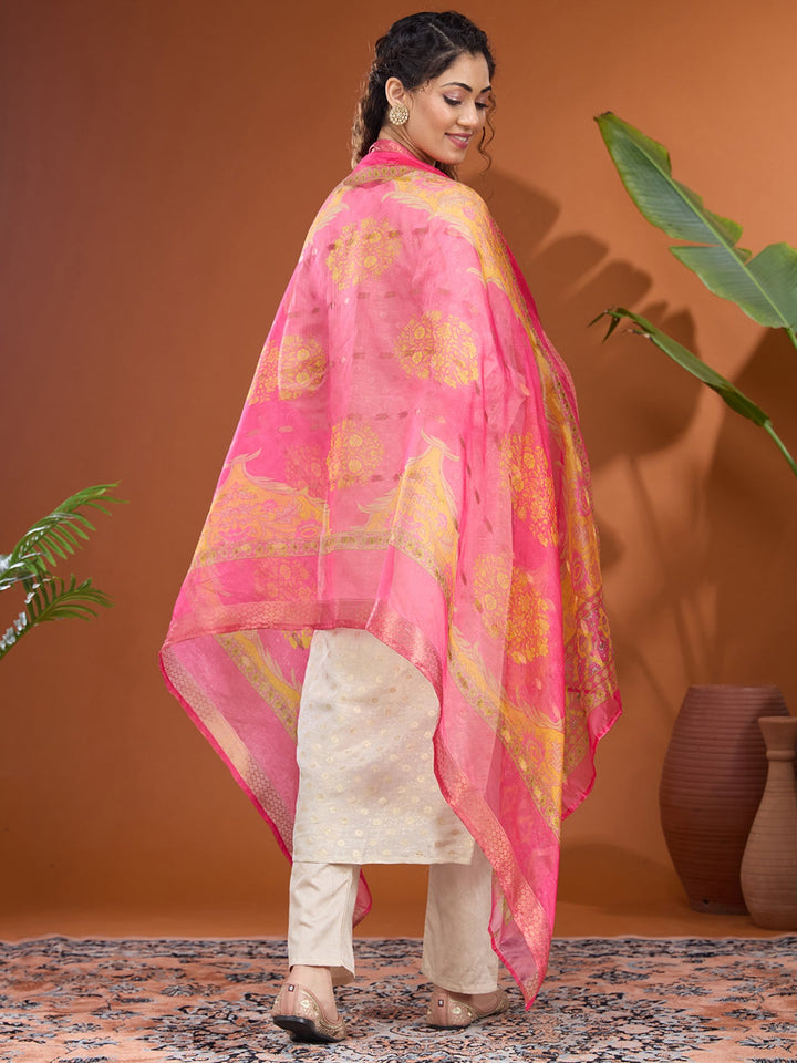 Off White Threadwork Brocade Readymade Salwar Suit