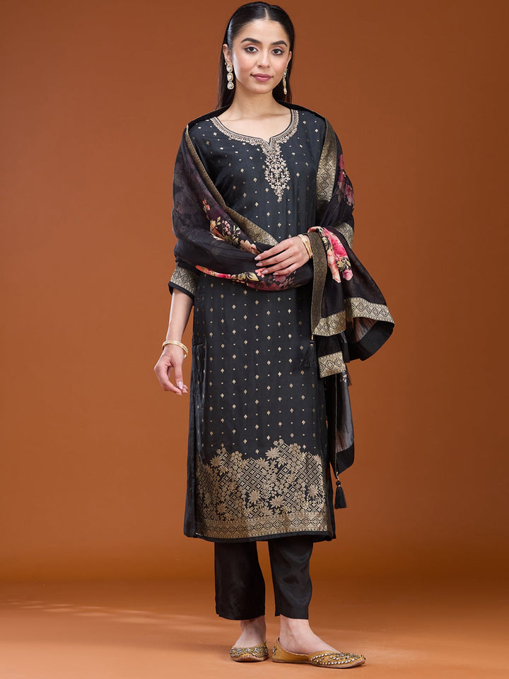 Black Sequins Dola Silk Readymade Salwar Suit