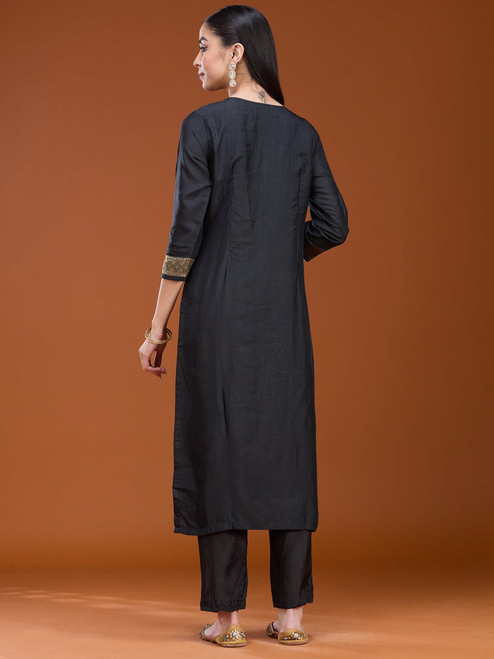 Black Sequins Dola Silk Readymade Salwar Suit