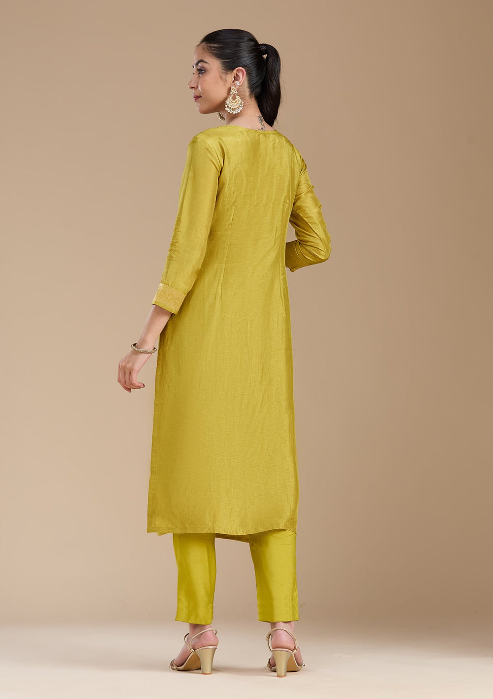 Mehandi Green Cording Banarasi Readymade Salwar Suit-koskii