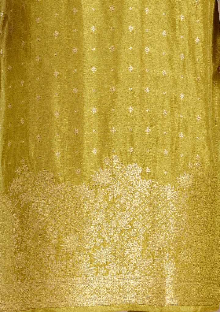 Mehandi Green Cording Banarasi Readymade Salwar Suit-koskii