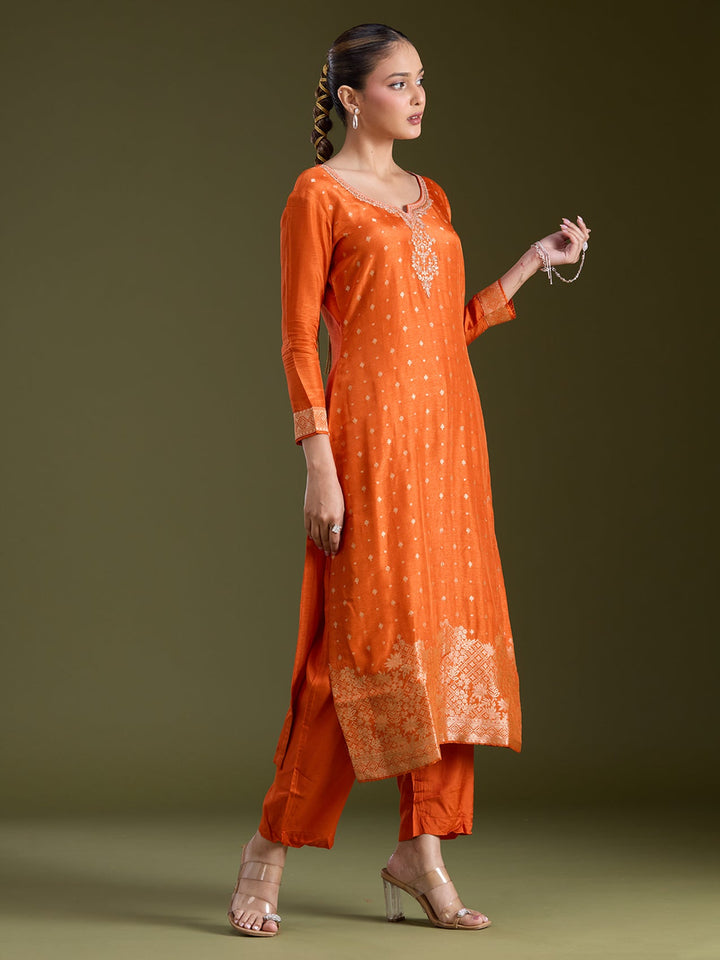 Orange Sequins Dola Silk Readymade Salwar Suit