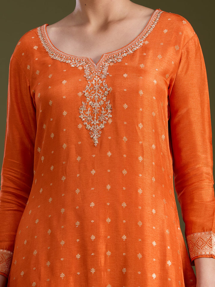Orange Sequins Dola Silk Readymade Salwar Suit