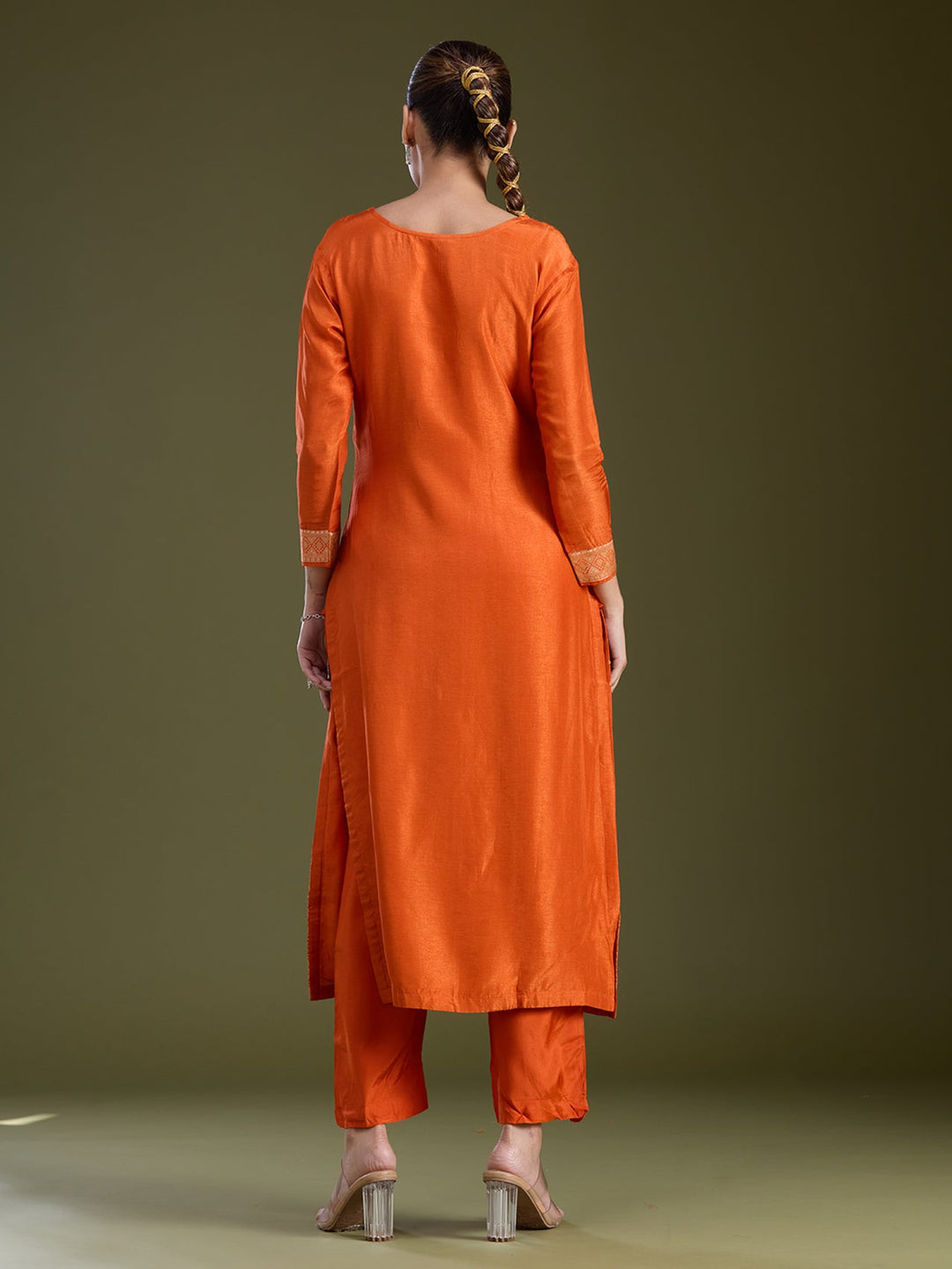 Orange Sequins Dola Silk Readymade Salwar Suit