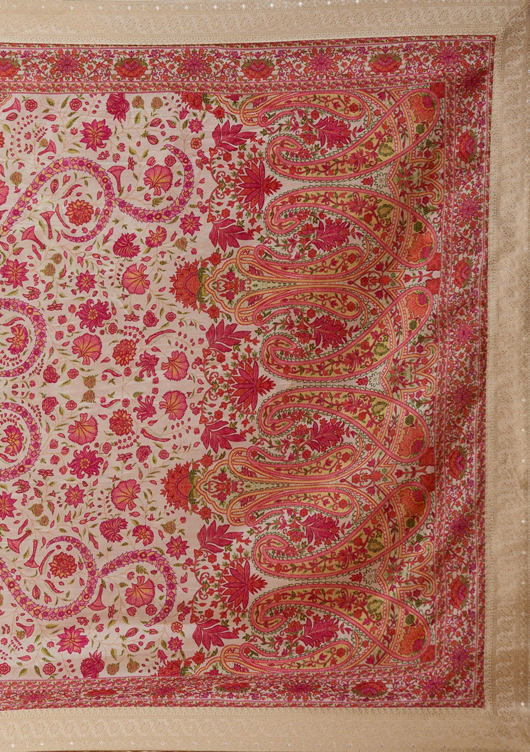 Beige Zariwork Soft Raw Silk Readymade Salwar Suit