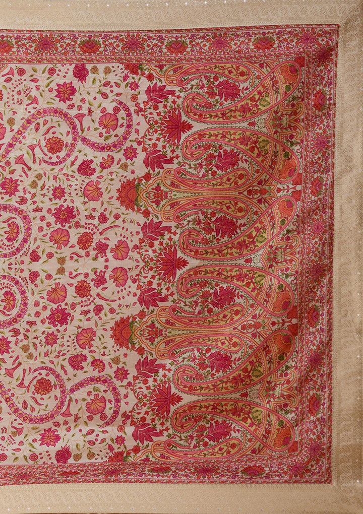 Beige Zariwork Soft Raw Silk Readymade Salwar Suit