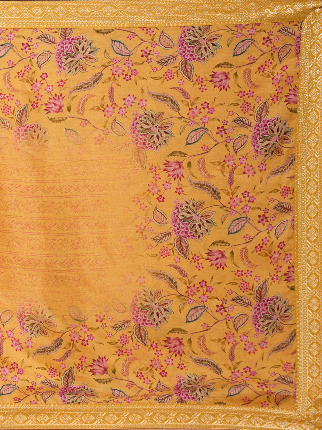 Mustard Yellow Threadwork Soft Raw Silk Readymade Salwar Suit