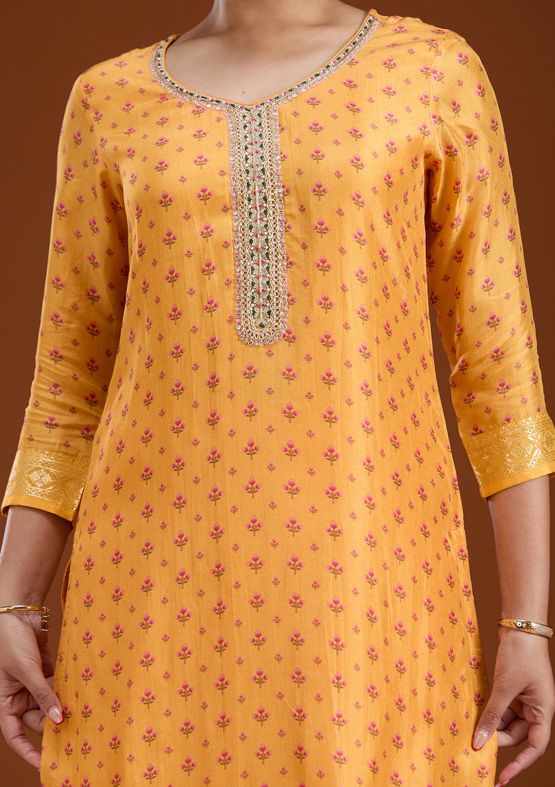 Mustard Sequins Soft Raw Silk Readymade Salwar Suit