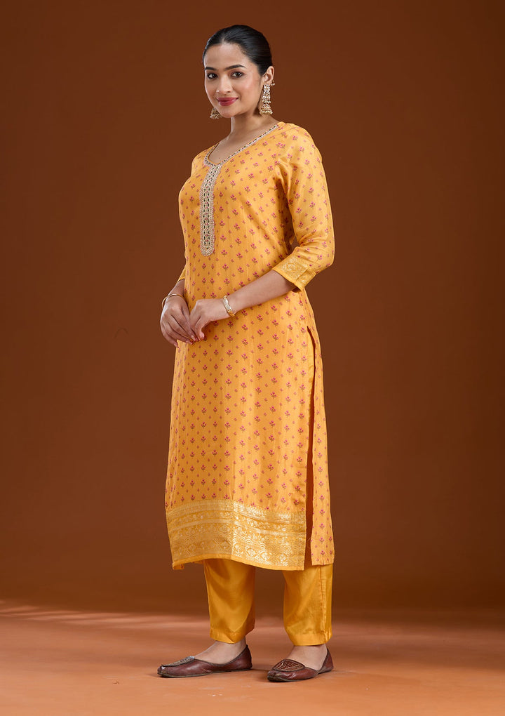 Mustard Sequins Soft Raw Silk Readymade Salwar Suit