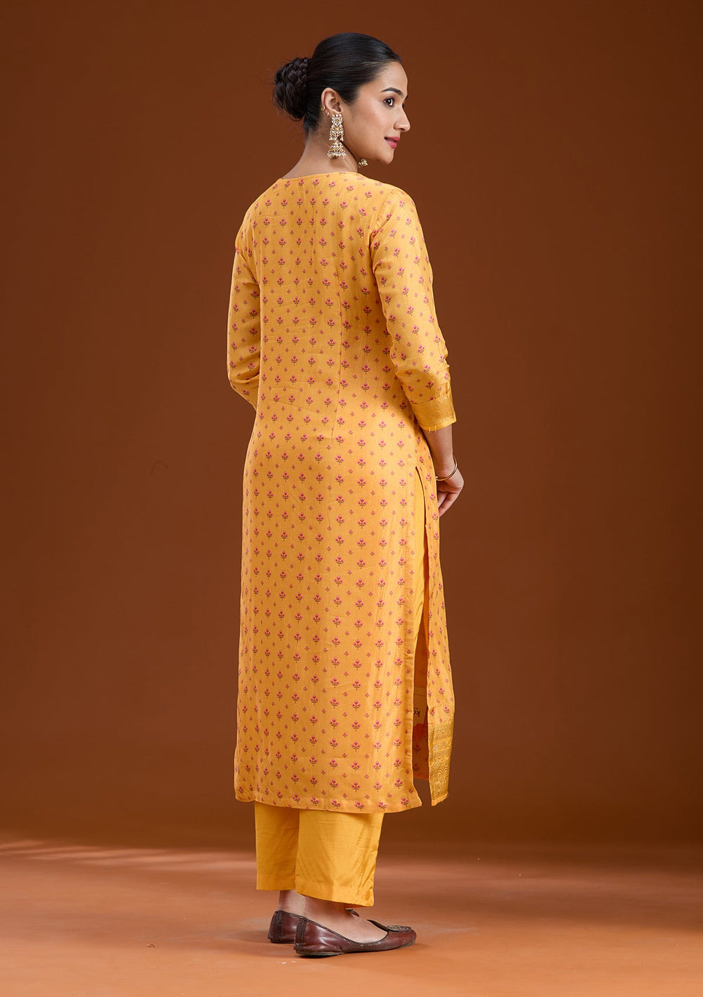 Mustard Sequins Soft Raw Silk Readymade Salwar Suit-koskii