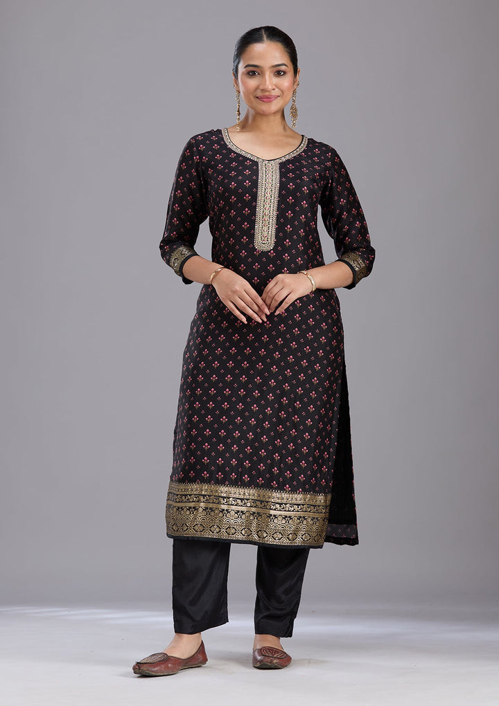 Black Zariwork Soft Raw Silk Readymade Salwar Suit-koskii