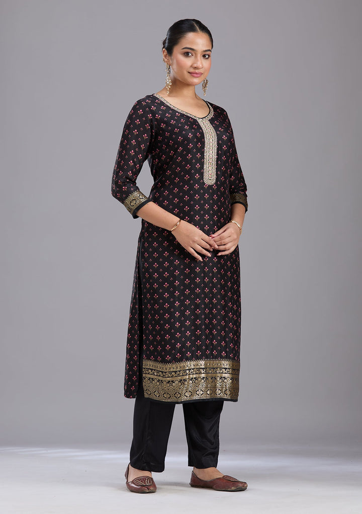 Black Zariwork Soft Raw Silk Readymade Salwar Suit-koskii