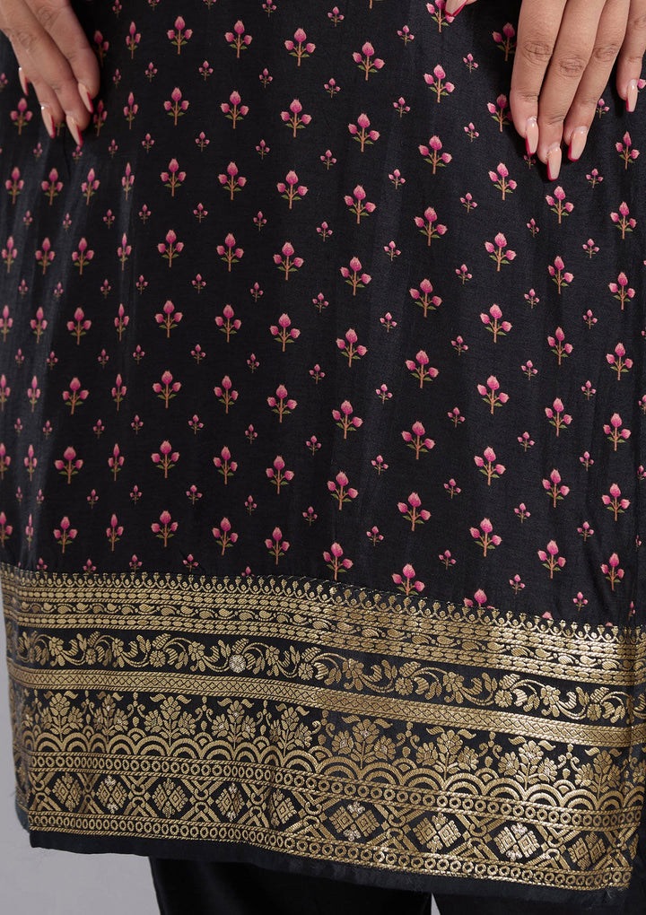 Black Zariwork Soft Raw Silk Readymade Salwar Suit