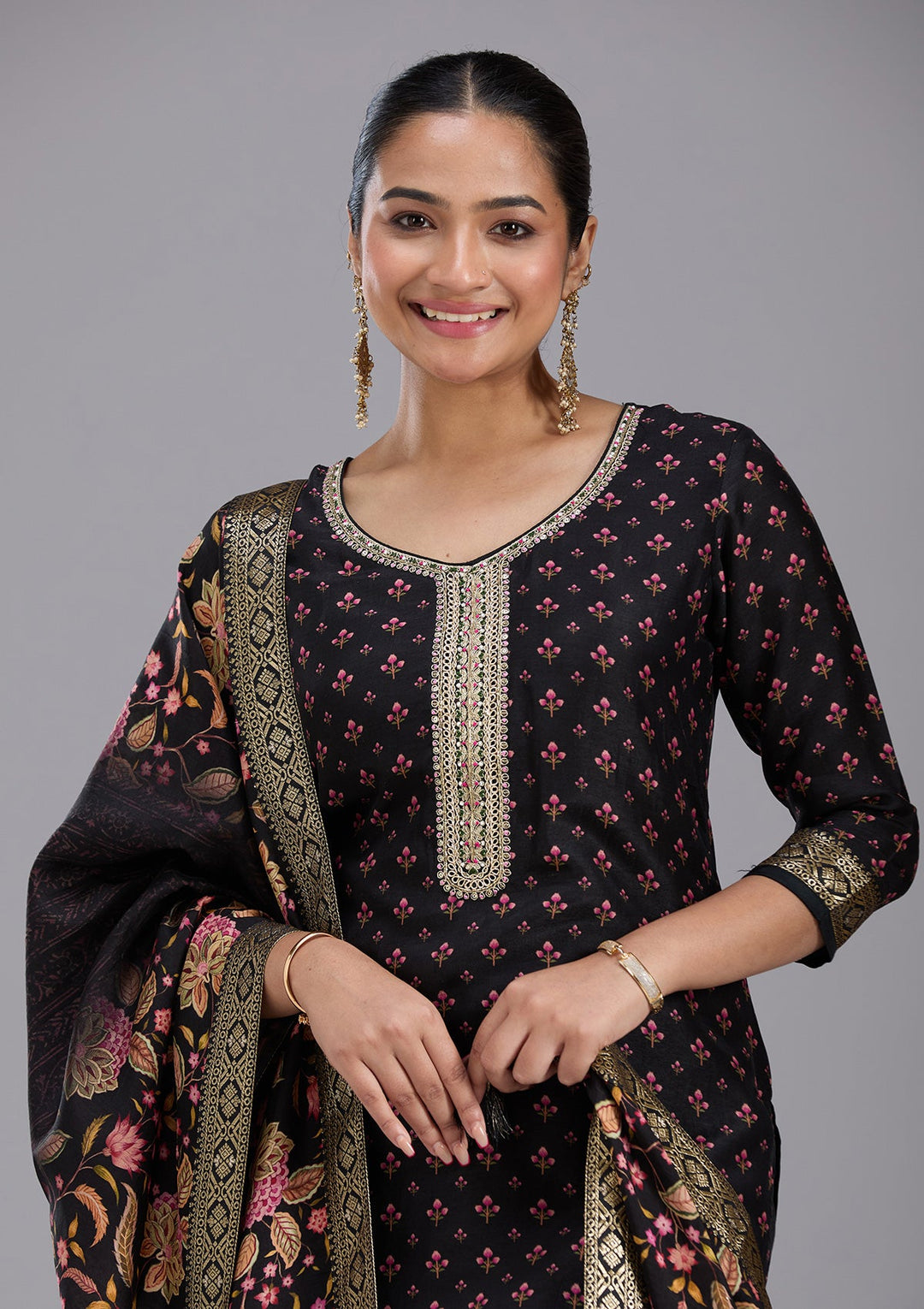 Black Zariwork Soft Raw Silk Readymade Salwar Suit-koskii