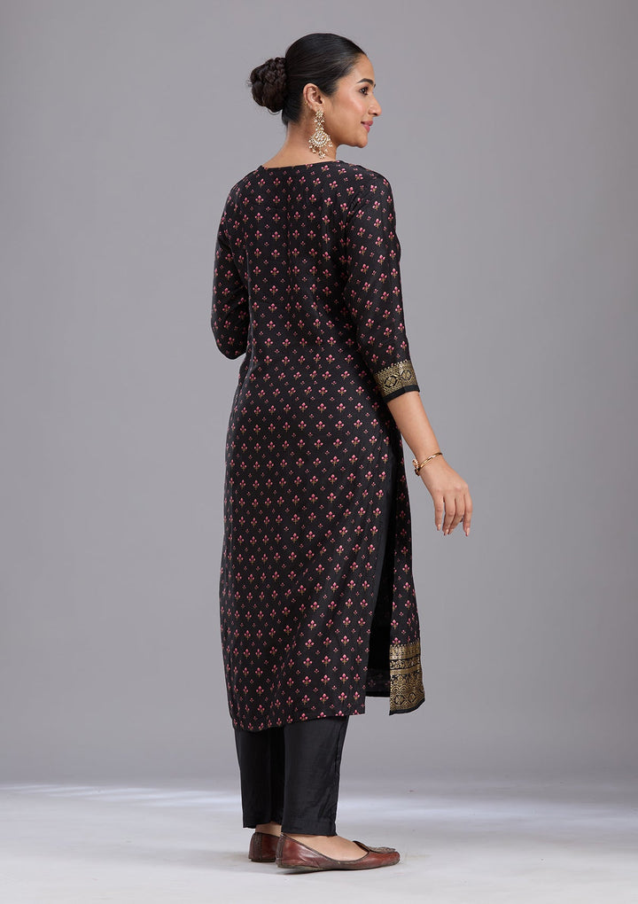 Black Zariwork Soft Raw Silk Readymade Salwar Suit-koskii