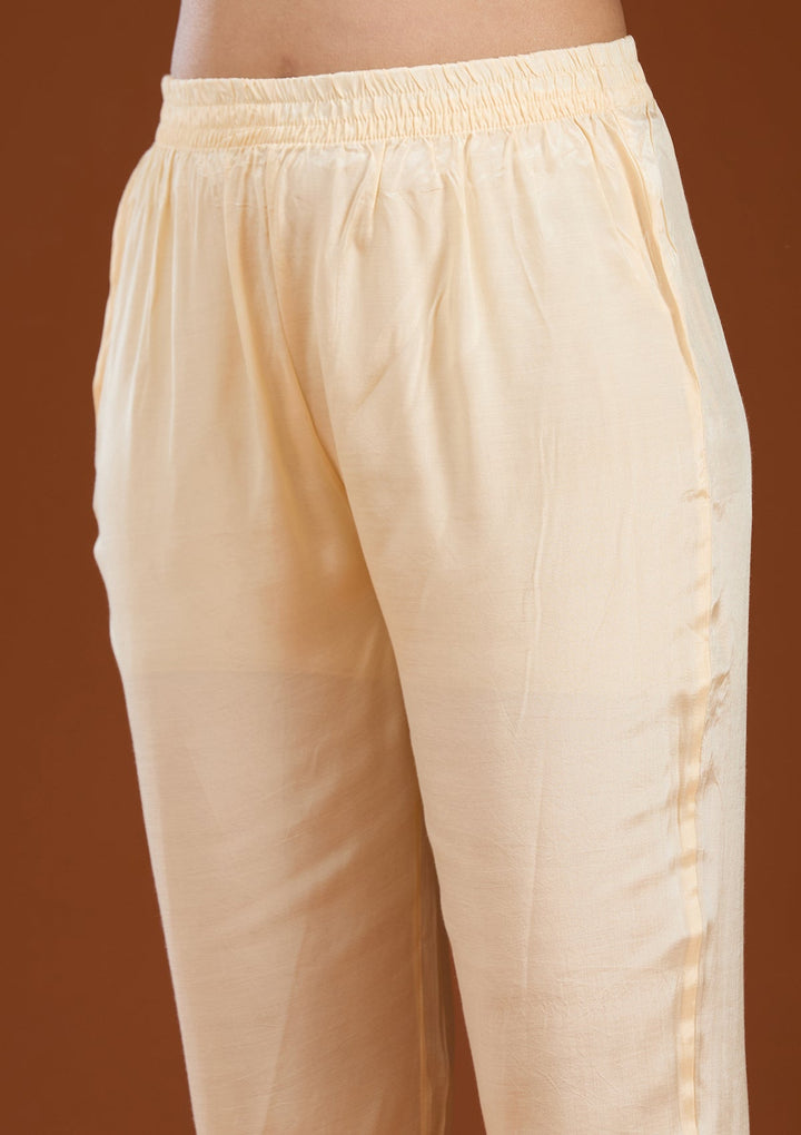 Beige Sequins Soft Raw Silk Readymade Salwar Suit