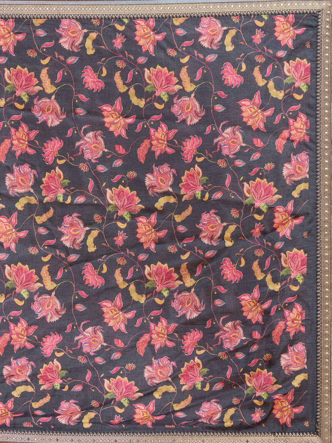 Dark Grey Stonework (Gold) Soft Raw Silk Readymade Salwar Suit