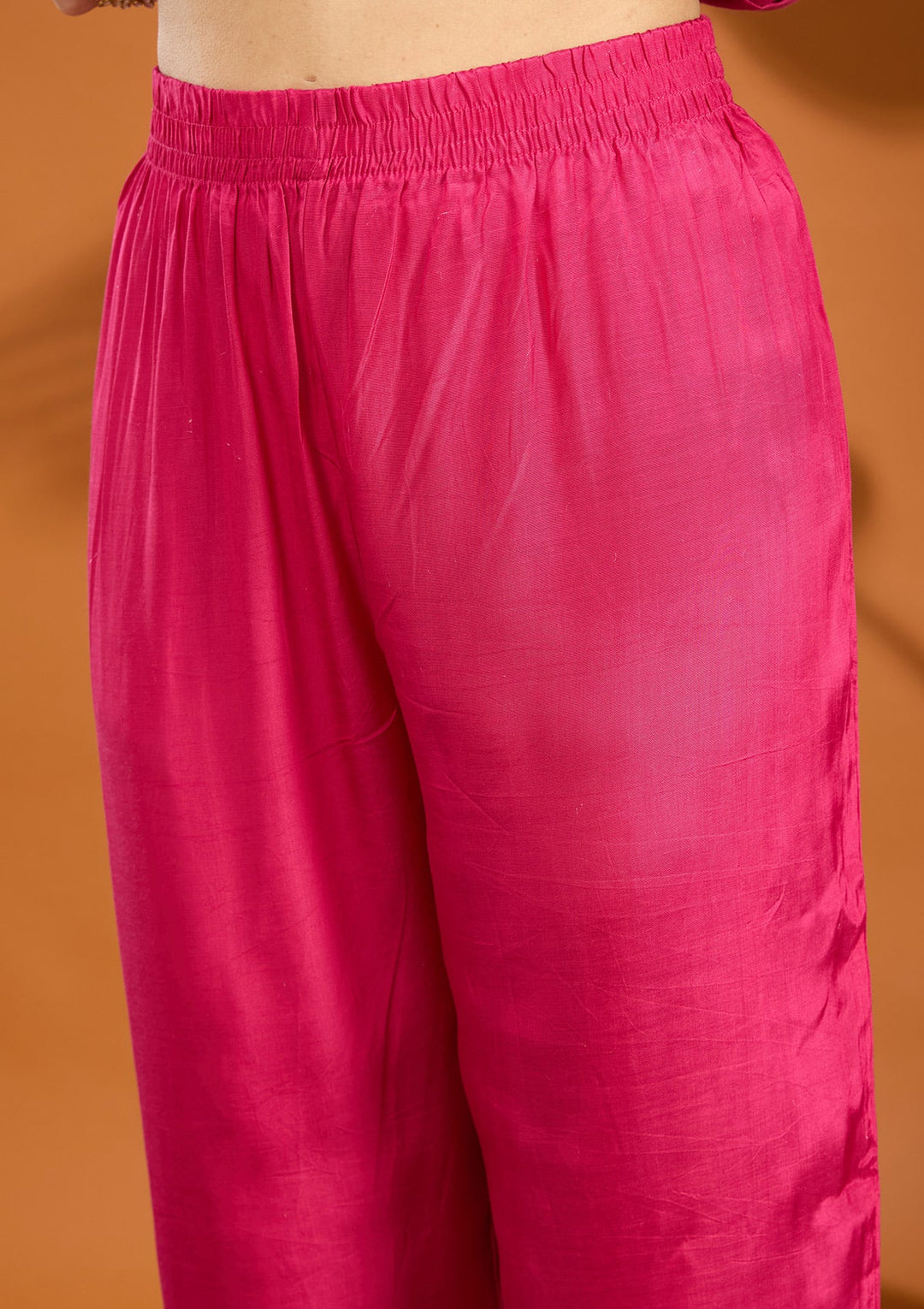 Magenta Pink Threadwork Soft Raw Silk Readymade Salwar Suit