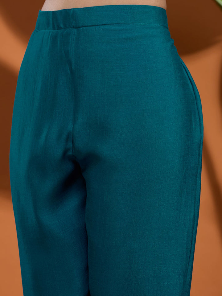 Blue Zariwork (Gold) Soft Raw Silk Readymade Salwar Suit