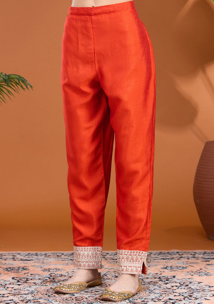 Rust Zariwork (Gold) Soft Raw Silk Readymade Salwar Suit