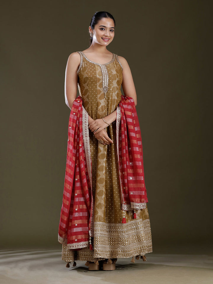Gold Sequins Soft Raw Silk Readymade Salwar Suit