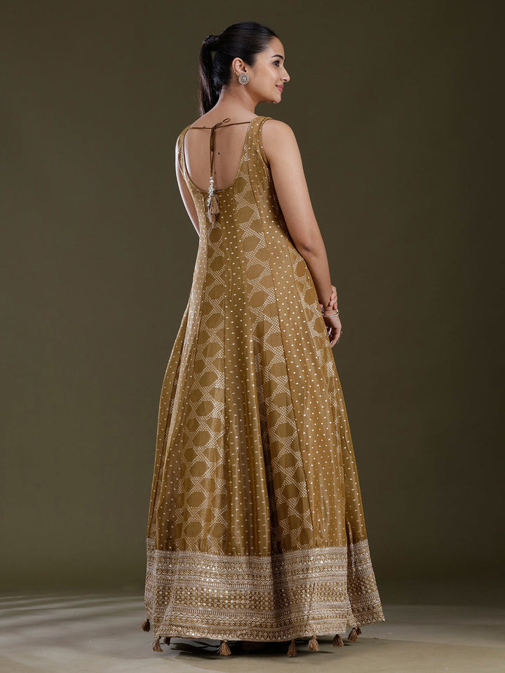 Gold Sequins Soft Raw Silk Readymade Salwar Suit