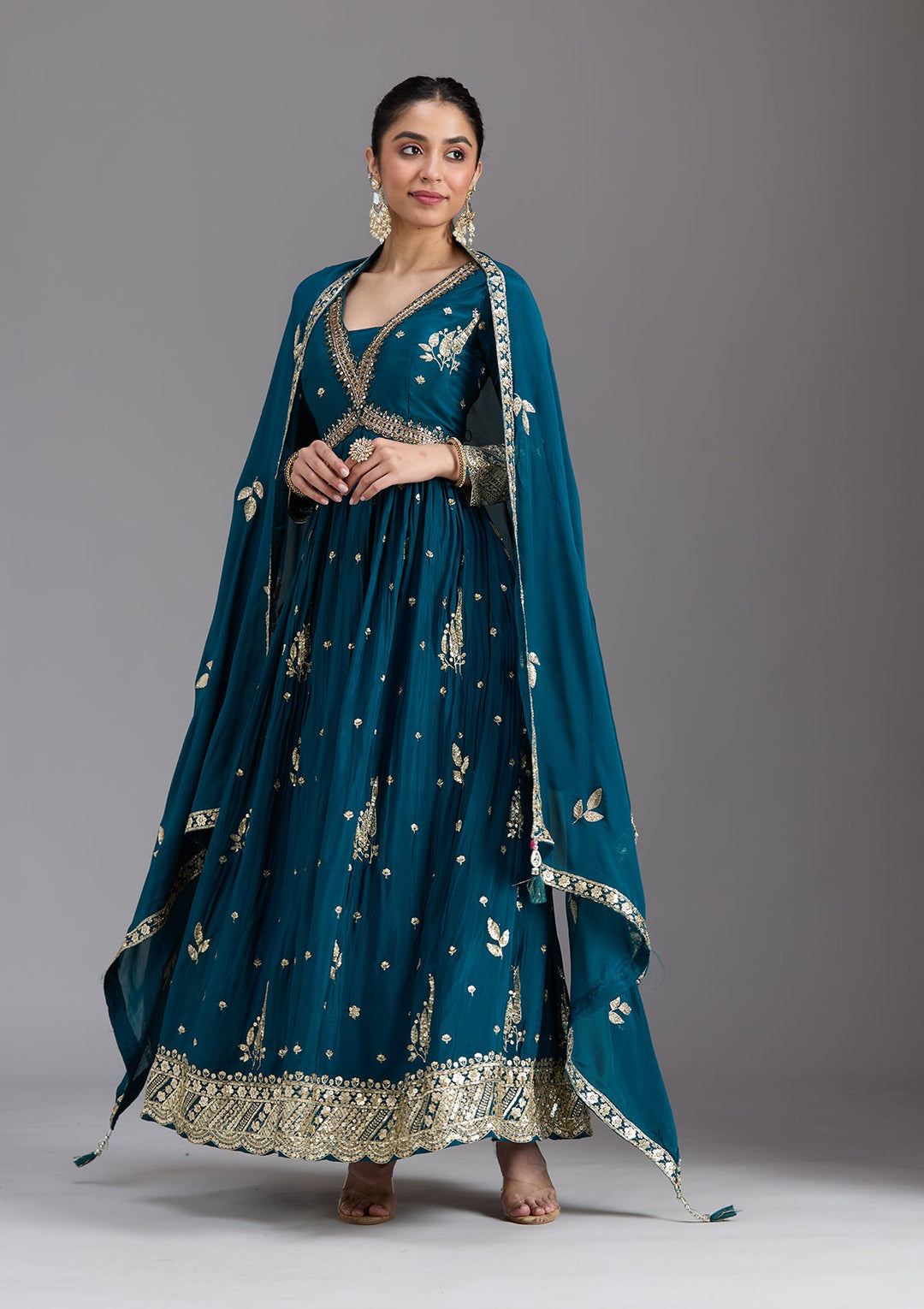 Navy Blue Cutdana Chinon Readymade Salwar Suit-koskii