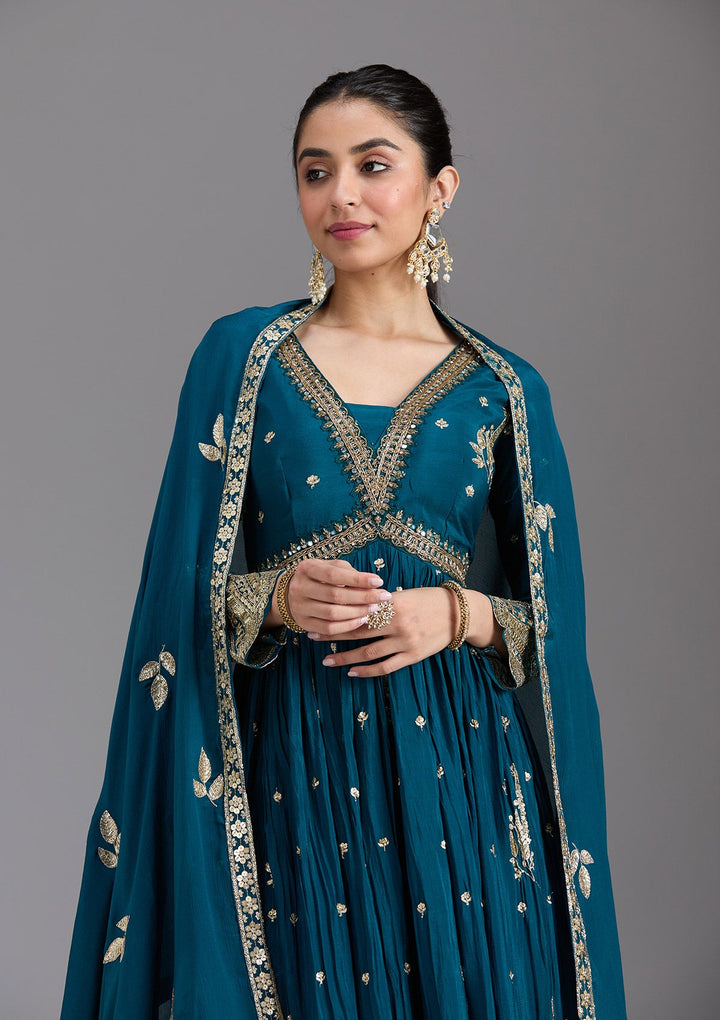 Navy Blue Cutdana Chinon Readymade Salwar Suit-koskii