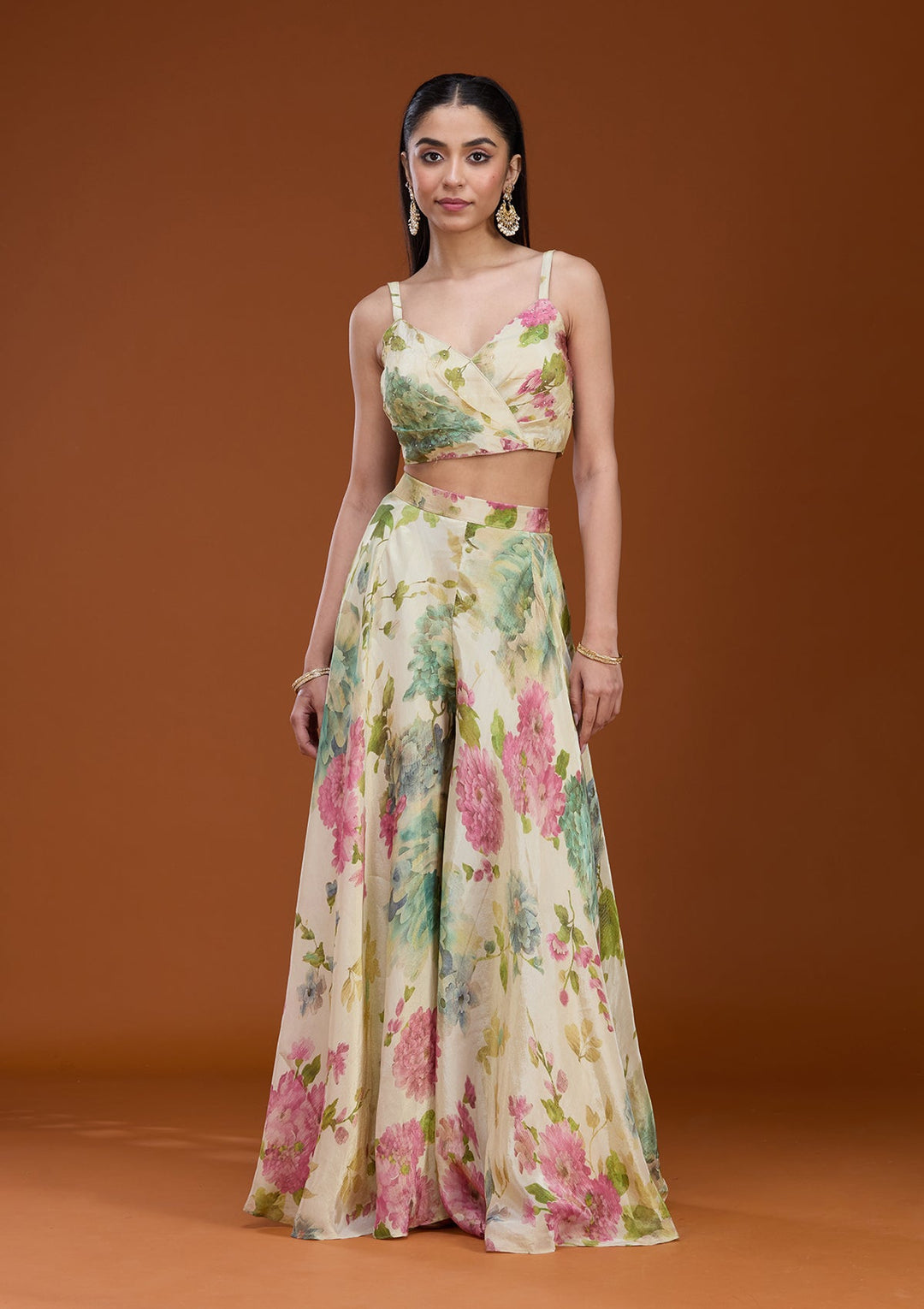 Off White Printed Crepe Readymade Salwar Suit