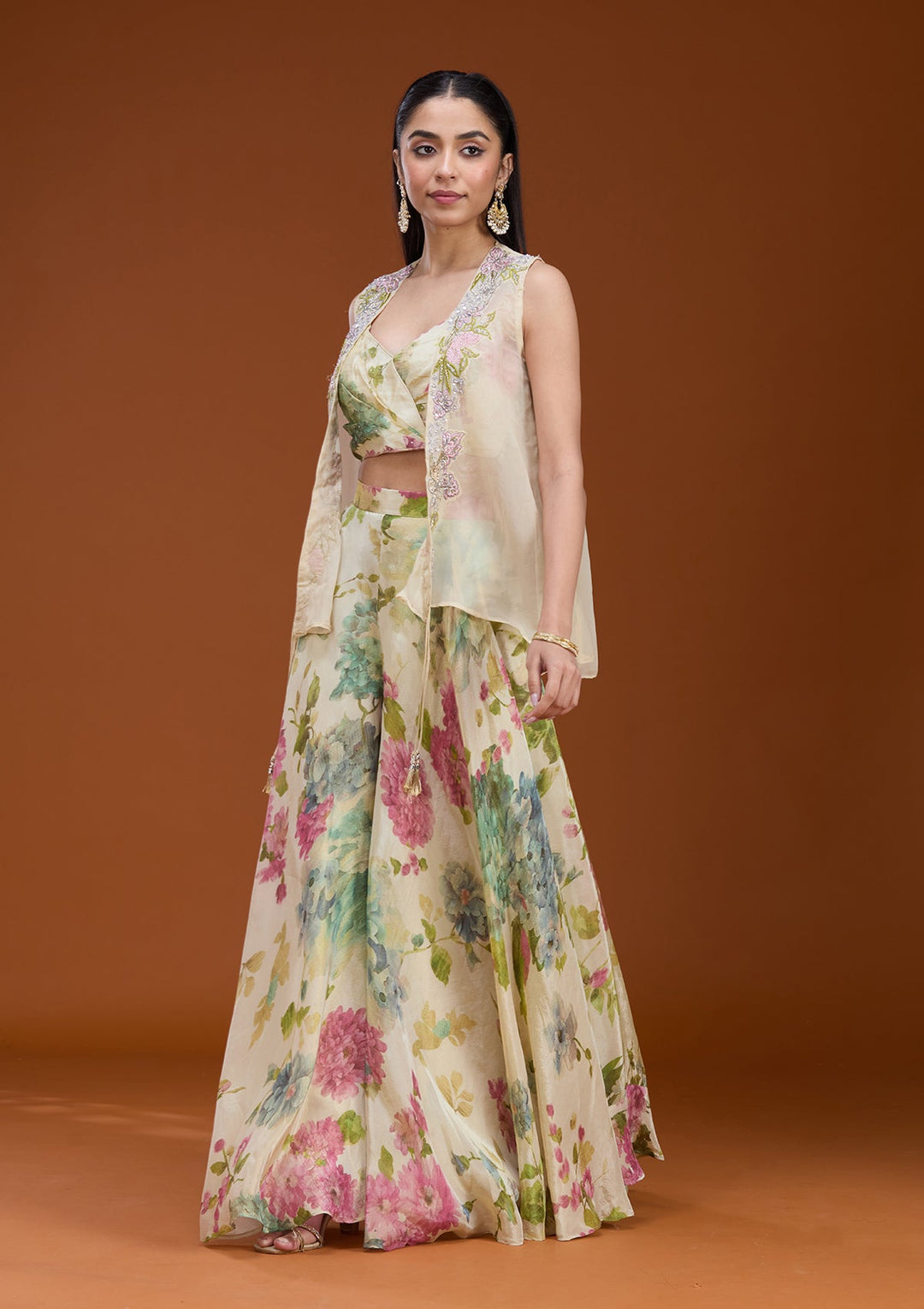 Off White Printed Crepe Readymade Salwar Suit