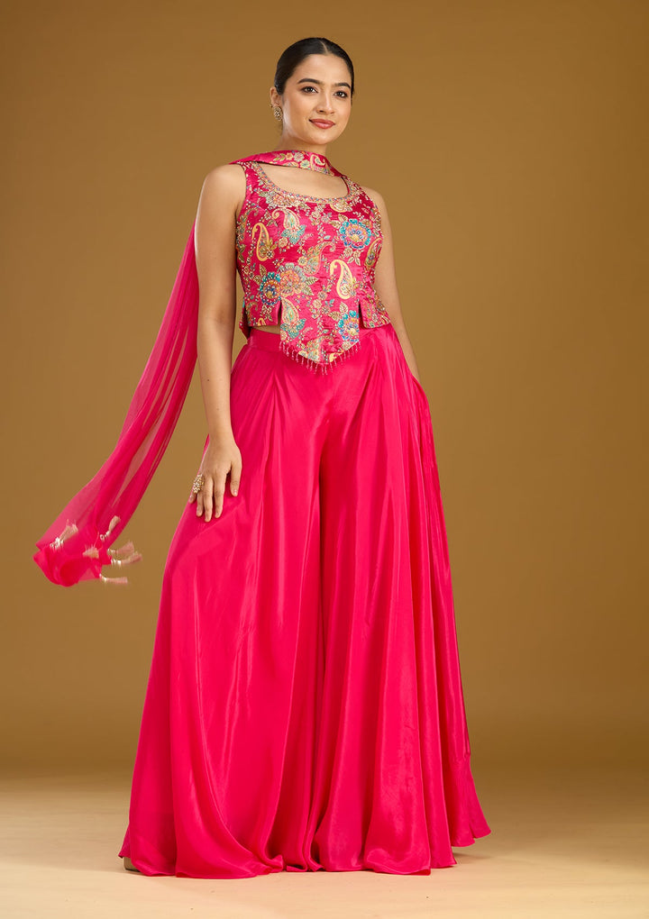 Rani Pink Zariwork (Gold) Chinon Readymade Salwar Suit