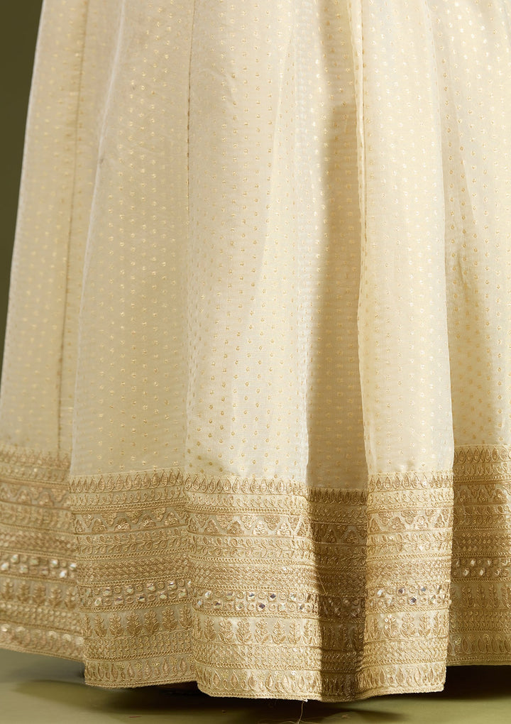 Beige Zariwork (Gold) Crepe Readymade Salwar Suit