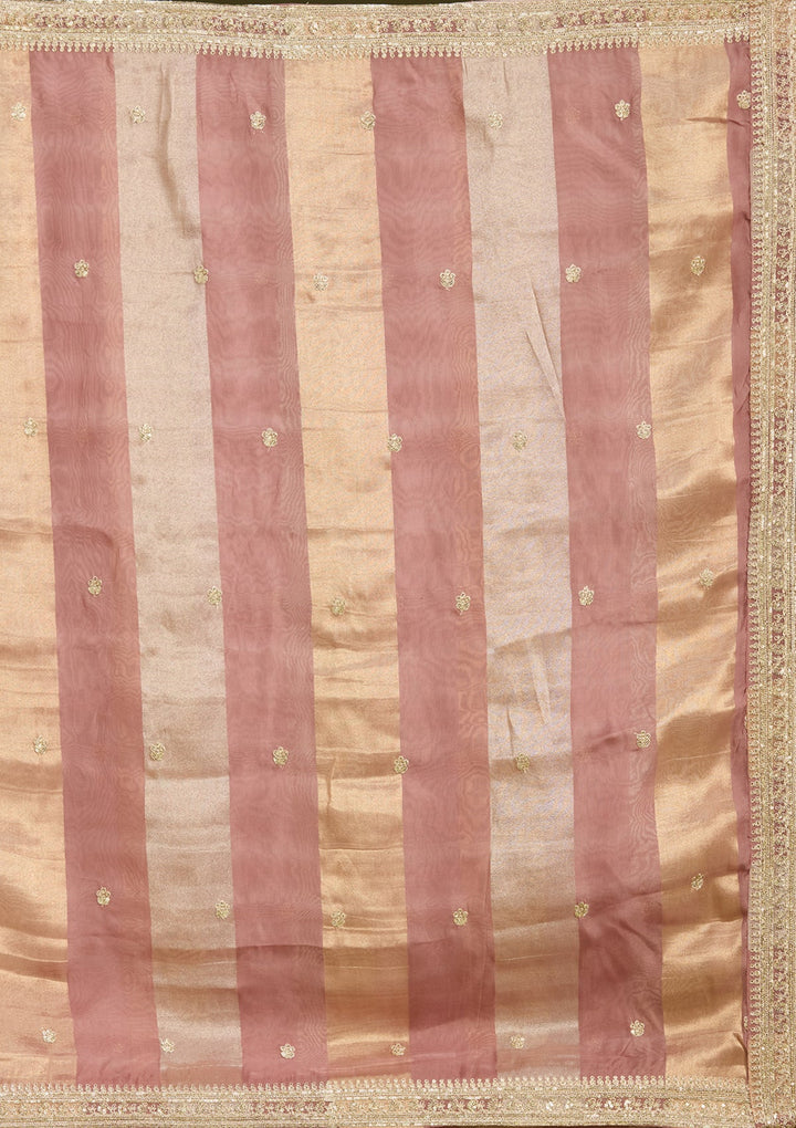 Beige Zariwork (Gold) Crepe Readymade Salwar Suit