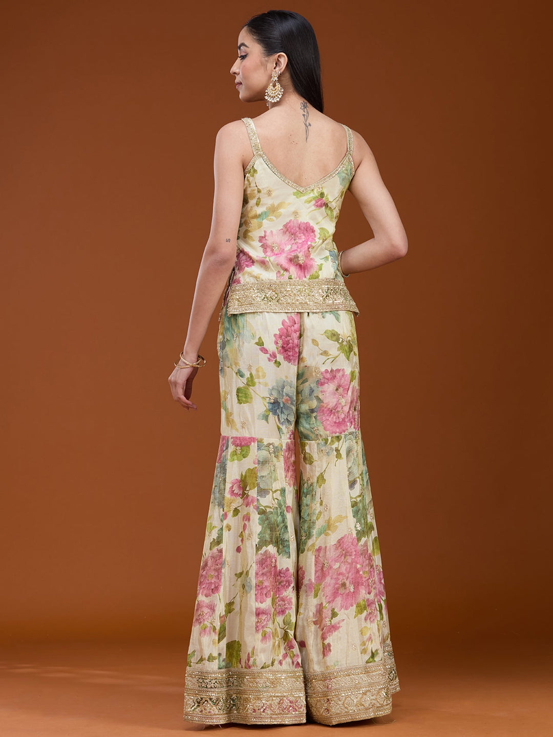 Off White Printed Crepe Readymade Salwar Suit