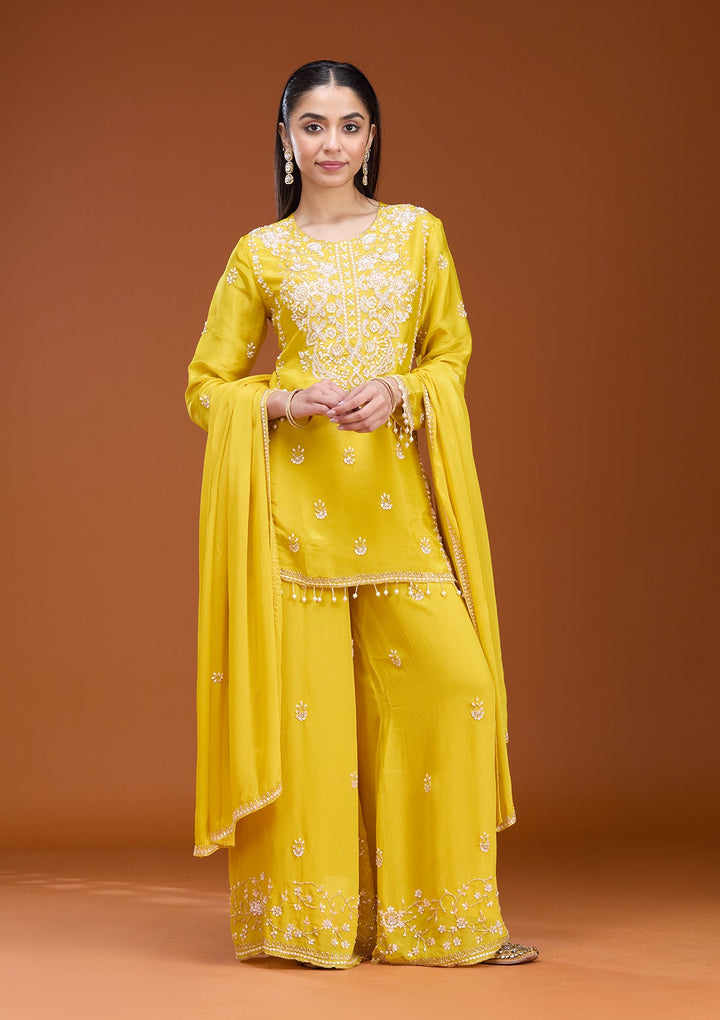 Mustard Sequins Soft Raw Silk Readymade Salwar Suit