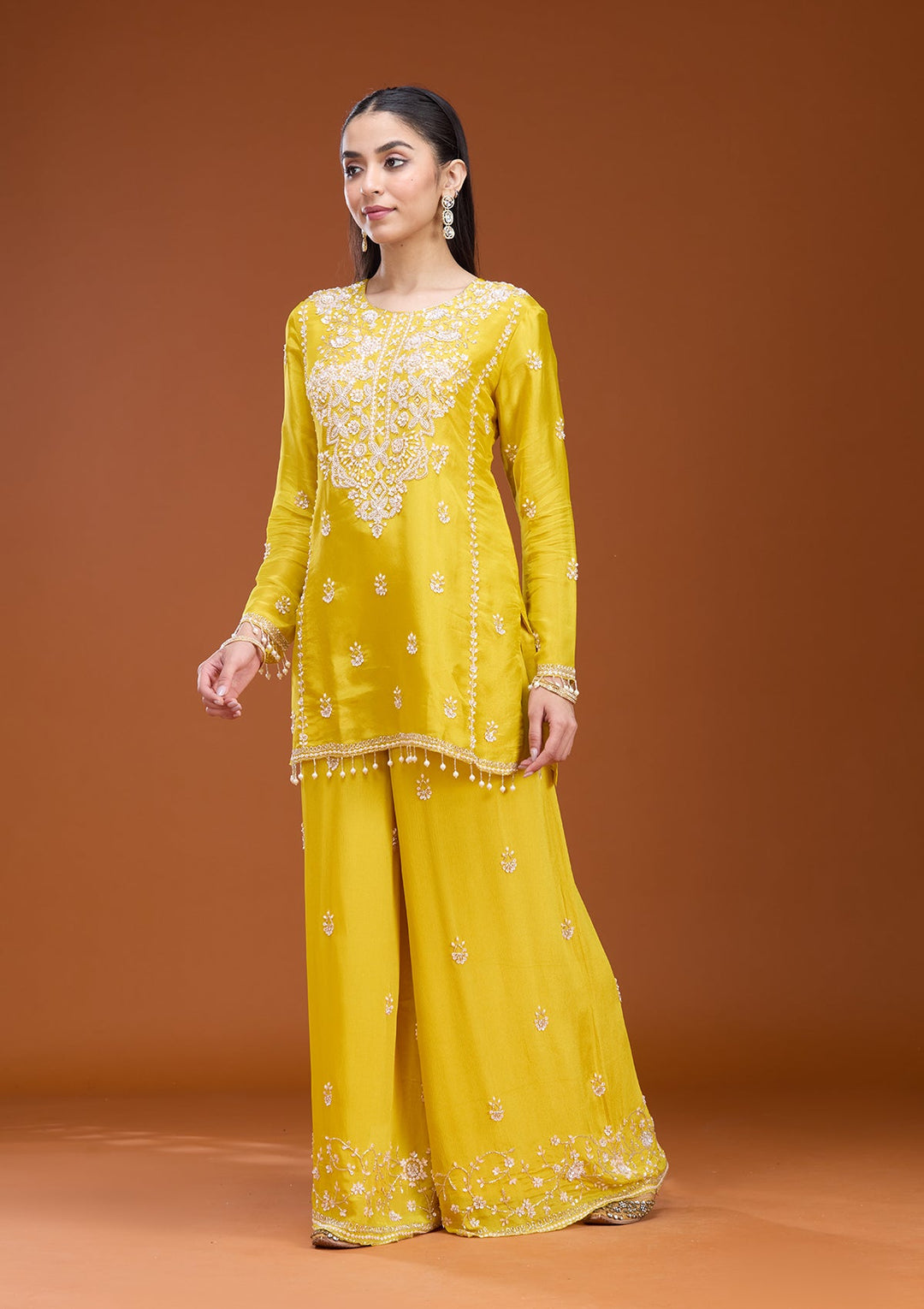 Mustard Sequins Soft Raw Silk Readymade Salwar Suit