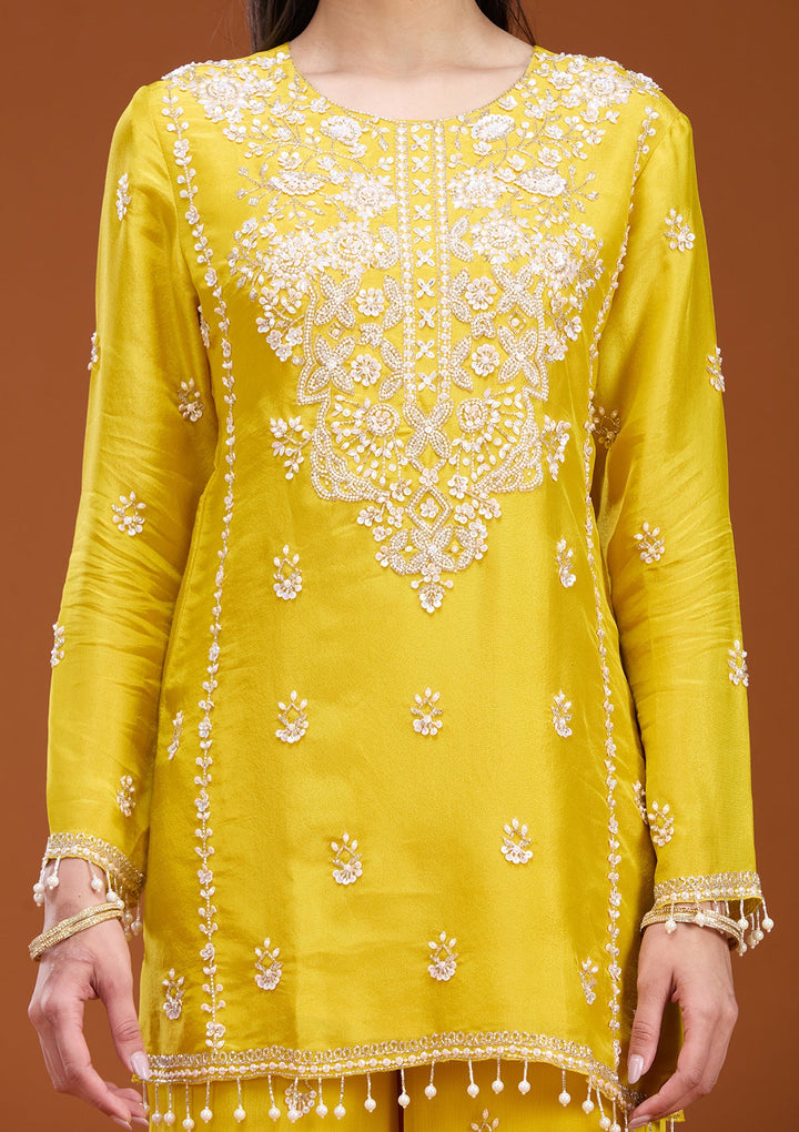 Mustard Sequins Soft Raw Silk Readymade Salwar Suit