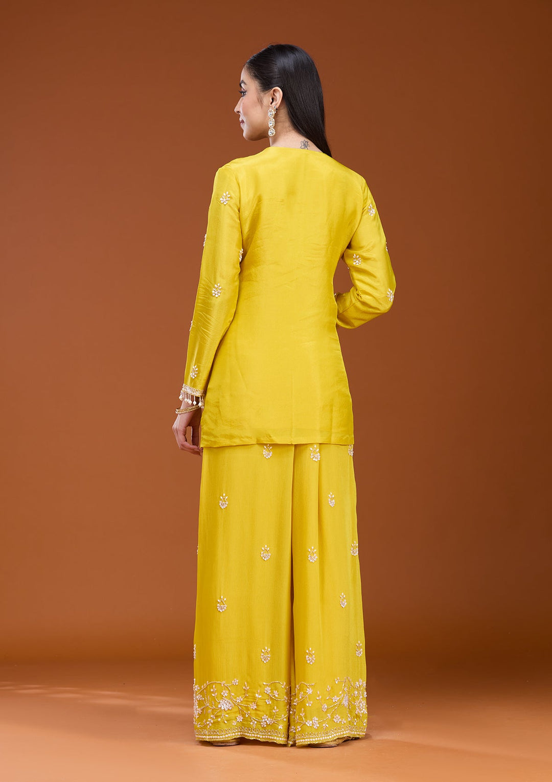Mustard Sequins Soft Raw Silk Readymade Salwar Suit