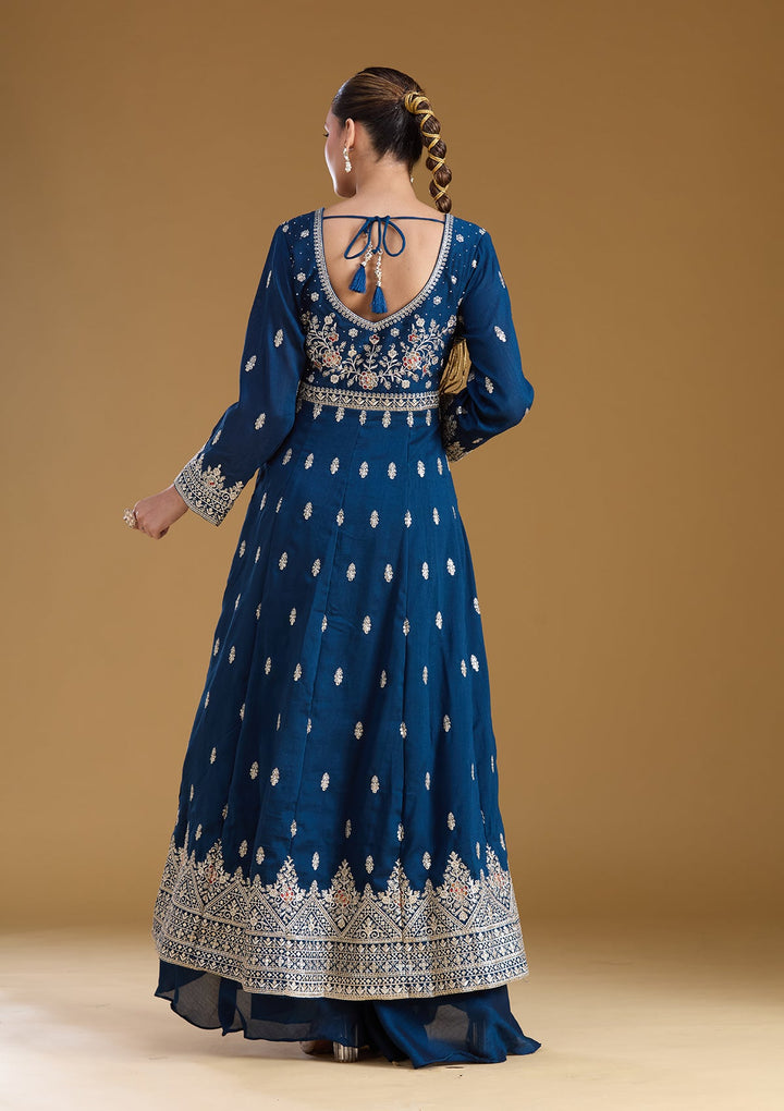 Navy Blue Stonework (Silver) Soft Raw Silk Readymade Salwar Suit