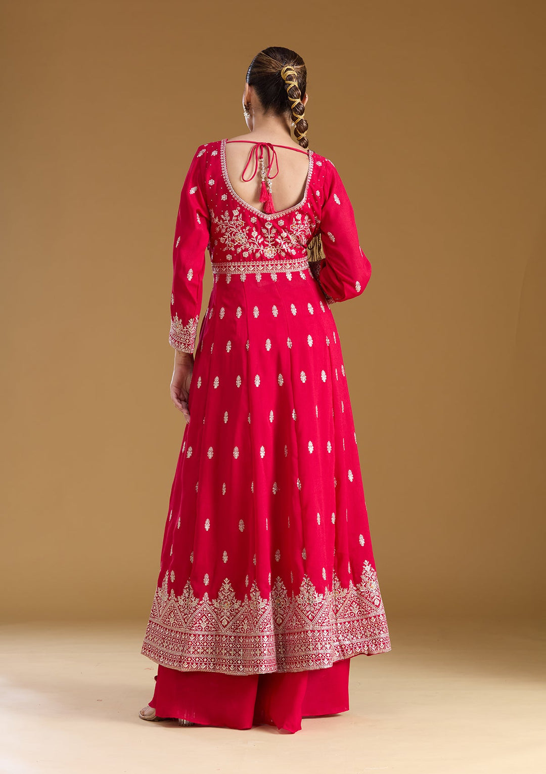 Rani Pink Stonework (Silver) Soft Raw Silk Readymade Salwar Suit