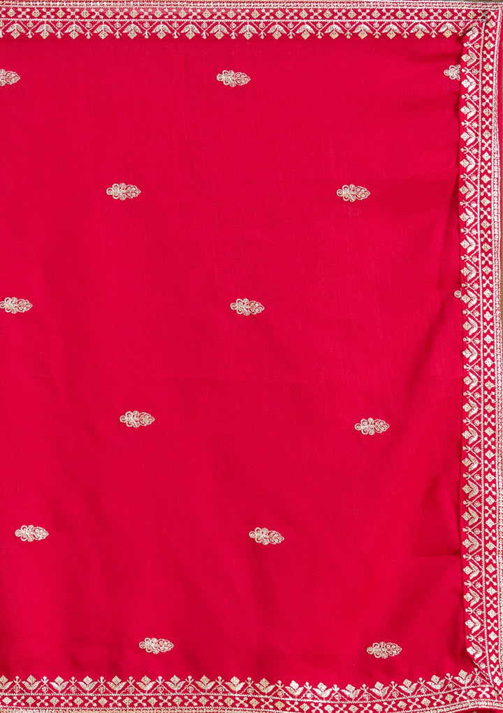 Rani Pink Stonework (Silver) Soft Raw Silk Readymade Salwar Suit