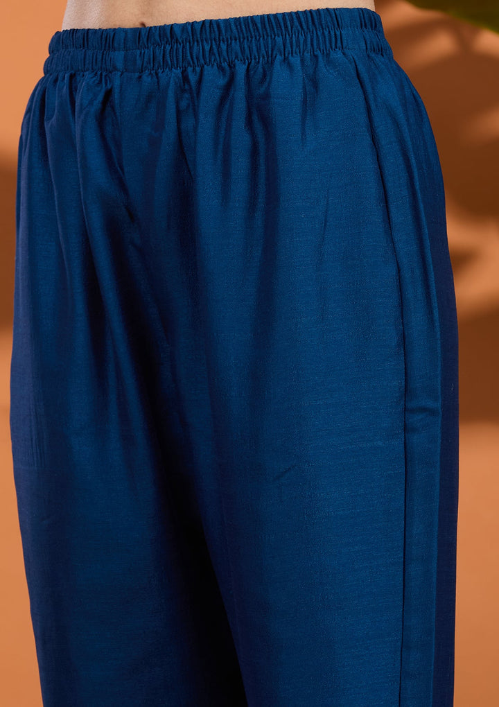 Peacock Blue Pearlwork Georgette Readymade Salwar Suit